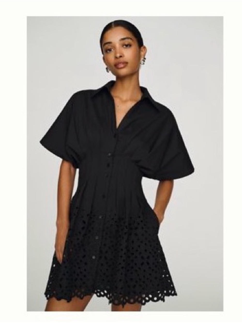 Anthropologie Black Eyelet Short-Sleeve Mini Dress